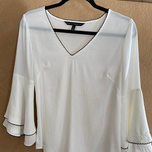 WHBM V Neck Blouse with 3/4 Flutter Sleeves